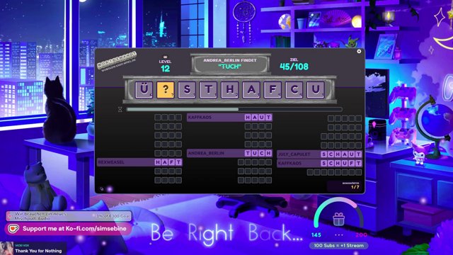 Twitch-Szene aus einem simsebine Livestream im violetten Streamingzimmer